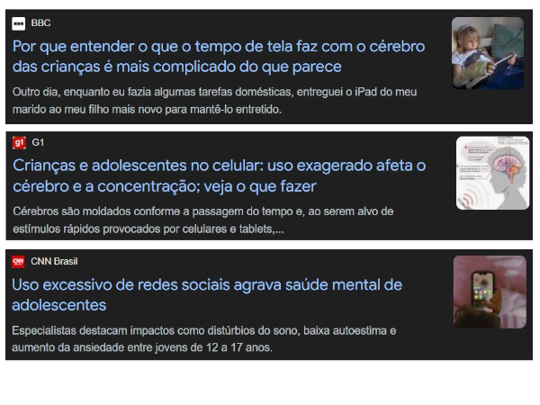 Noticias sobre o tempo de tela das pessoas.