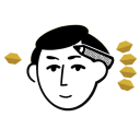 Logotipo do projeto "Meu Soroban": ilustração estilizada do rosto de um jovem com um lápis e uma régua na testa, cercado por um círculo com o nome "Meu Soroban" em branco e duas fileiras de contas douradas de soroban (ábaco japonês) em um fundo azul escuro.